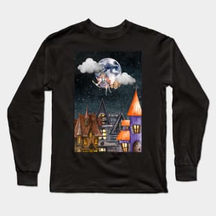 Flying Witch Halloween Night Long Sleeve T-Shirt